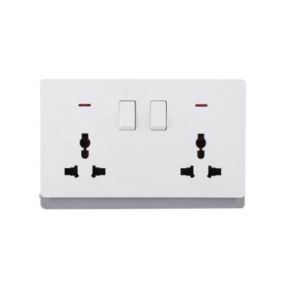 2 Gang Universal Switched Socket Electrical Outlet with Neon 16A 250V~(PC Panel, 4 Colors)