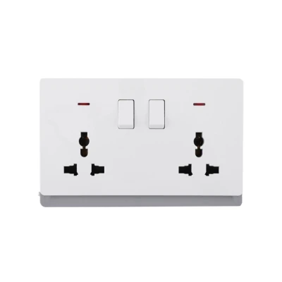 2 Gang Universal Switched Socket Electrical Outlet with Neon 16A 250V~(PC Panel, 4 Colors)