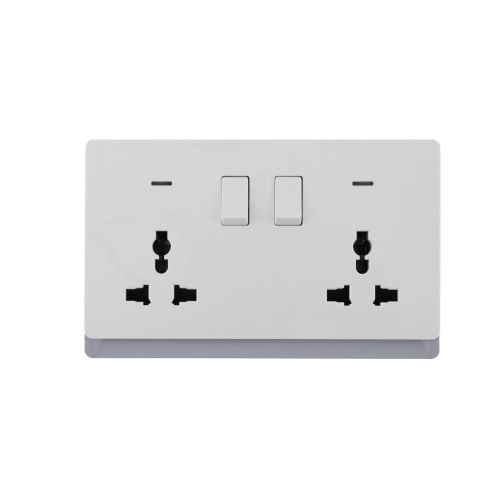 2 Gang Universal Switched Socket Electrical Outlet with Neon 16A 250V~(PC Panel, 4 Colors)