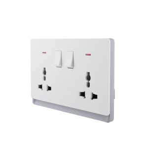 2 Gang Universal Switched Socket Electrical Outlet with Neon 16A 250V~(PC Panel, 4 Colors)