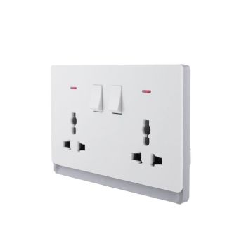 2 Gang Universal Switched Socket Electrical Outlet with Neon 16A 250V~(PC Panel, 4 Colors)