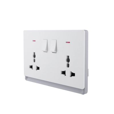 2 Gang Universal Switched Socket Electrical Outlet with Neon 16A 250V~(PC Panel, 4 Colors)