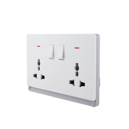 2 Gang Universal Switched Socket Electrical Outlet with Neon 16A 250V~(PC Panel, 4 Colors)