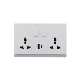 16A 250V~ 2 Gang Universal Switched Socket Electrical Outlet + Type A&C 2.1A USB (PC Panel, 4 Colors)