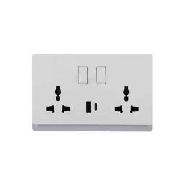 16A 250V~ 2 Gang Universal Switched Socket Electrical Outlet + Type A&C 2.1A USB (PC Panel, 4 Colors)