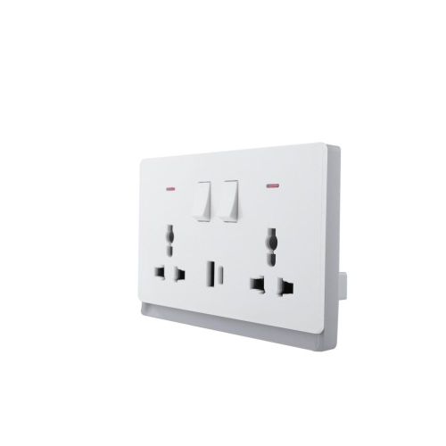 16A 250V~ 2 Gang Universal Switched Socket Electrical Outlet with Neon + Type A&C 2.1A USB (PC Panel, 4 Colors)