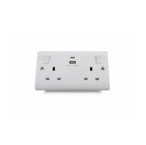 13A 250V 2 Gang Switched Socket with 5V 3.1A USB-A+C Port 15W Fast Charging