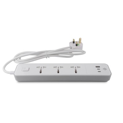 British Standard 3 Way Universal Extension Socket with USB(1 Type-A+2 Type-C) UK Standard Power Strip Trailing socket