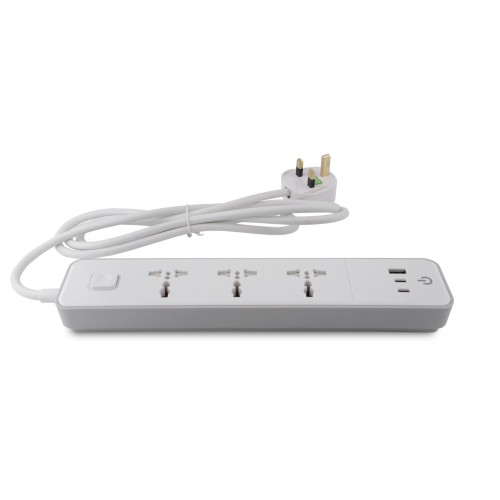 British Standard 3 Way Universal Extension Socket with USB(1 Type-A+2 Type-C) UK Standard Power Strip Trailing socket