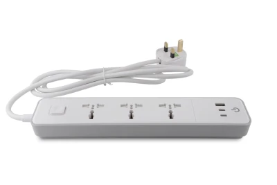 British Standard 3 Way Universal Extension Socket with USB(1 Type-A+2 Type-C) UK Standard Power Strip Trailing socket