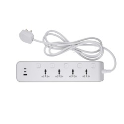 British Standard 4 Way Sub-control Universal Extension Socket USB Port (1 Type-A+2 Type-C) UK Standard Power Strip with Fast Charging Trailing Socket