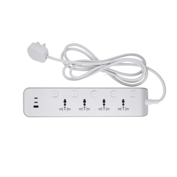 British Standard 4 Way Sub-control Universal Extension Socket USB Port (1 Type-A+2 Type-C) UK Standard Power Strip with Fast Charging Trailing Socket