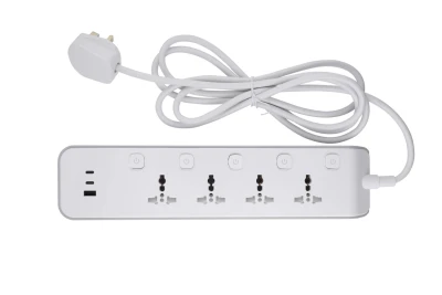 British Standard 4 Way Sub-control Universal Extension Socket USB Port (1 Type-A+2 Type-C) UK Standard Power Strip with Fast Charging Trailing Socket