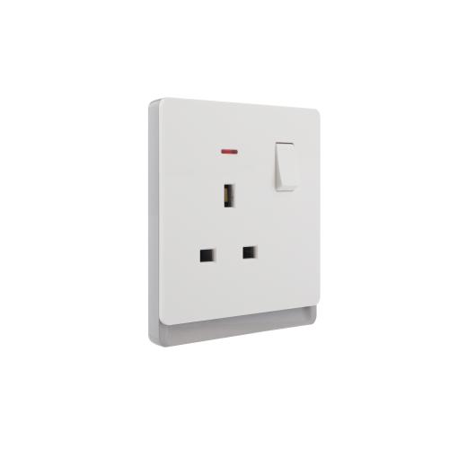 13A 250V~ 1 Gang Double Pole Switched Socket with Neon SP/DP (PC Panel, 4 Colors)