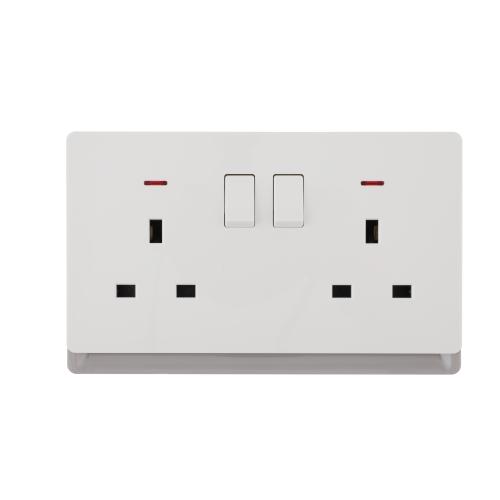 13A 250V~ 2 Gang Double Pole Switched Socket with Neon (PC Panel, 4 Colors)