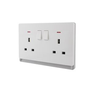 13A 250V~ 2 Gang Double Pole Switched Socket with Neon (PC Panel, 4 Colors)
