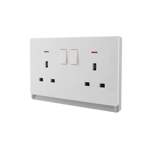 13A 250V~ 2 Gang Double Pole Switched Socket with Neon (PC Panel, 4 Colors)