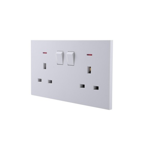 Ultra-thin Baby-skin Feeling UK/British Standard 2 Gang Single Pole Switched Socket with Neon 13A 250V~ 50Hz SP(PC Panel, 4 Colors)