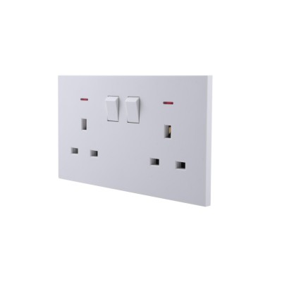 Ultra-thin Baby-skin Feeling UK/British Standard 2 Gang Single Pole Switched Socket with Neon 13A 250V~ 50Hz SP(PC Panel, 4 Colors)