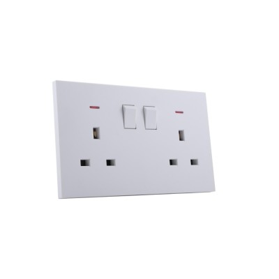 Ultra-thin Baby-skin Feeling UK/British Standard 2 Gang Single Pole Switched Socket with Neon 13A 250V~ 50Hz SP(PC Panel, 4 Colors)