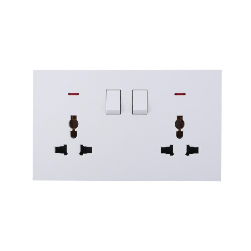 Ultra-thin Baby-skin Feeling 2 Gang Universal Outlets Switched Socket with Neon 16A 250V~ 50Hz(PC Panel, 4 Colors)