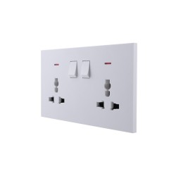 Ultra-thin Baby-skin Feeling 2 Gang Universal Outlets Switched Socket with Neon 16A 250V~ 50Hz(PC Panel, 4 Colors)