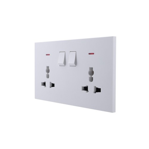 Ultra-thin Baby-skin Feeling 2 Gang Universal Outlets Switched Socket with Neon 16A 250V~ 50Hz(PC Panel, 4 Colors)
