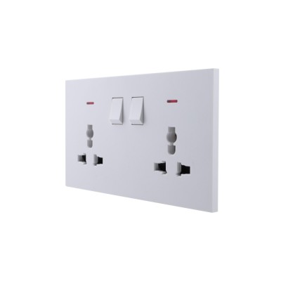 Ultra-thin Baby-skin Feeling 2 Gang Universal Outlets Switched Socket with Neon 16A 250V~ 50Hz(PC Panel, 4 Colors)