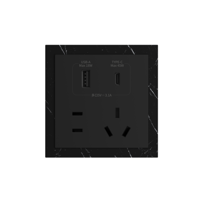 86 Type 10A 250V Five-hole Electrical Wall Socket with USB A+C Ports Outlets 45W Fast Charing Stone Material Frame