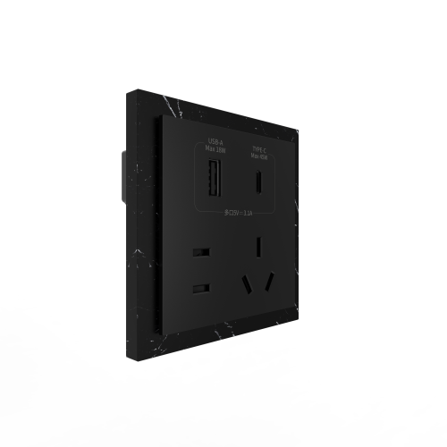 86 Type 10A 250V Five-hole Electrical Wall Socket with USB A+C Ports Outlets 45W Fast Charing Stone Material Frame