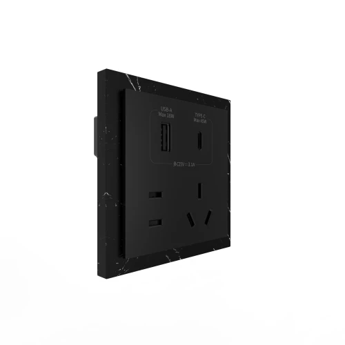 86 Type 10A 250V Five-hole Electrical Wall Socket with USB A+C Ports Outlets 45W Fast Charing Stone Material Frame