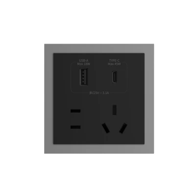 86 Type 10A 250V Five-hole Electrical Wall Socket with USB A+C Ports Outlets 45W Fast Charing Aluminum Frame