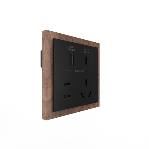 86 Type 10A 250V Five-hole Electrical Wall Socket with USB A+C Ports Outlets 45W Fast Charing Black Walnut Wood Frame