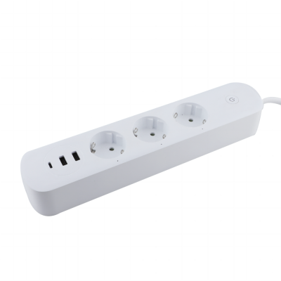 European/Korean Market KC/EU Standard 3 AC Outlets+ UBS 2A+1C Smart Power Strip Extension Socket with Fast Charging 35W