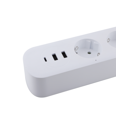 European/Korean Market KC/EU Standard 3 AC Outlets+ UBS 2A+1C Smart Power Strip Extension Socket with Fast Charging 35W