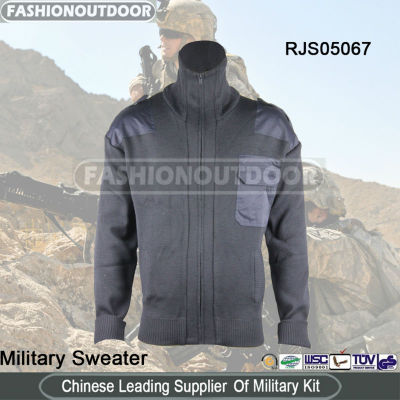 Wool/Nylon Black Military Sweater/Cardigan