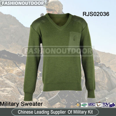 Wool Olive V-Neck Military Sweater/Pullover