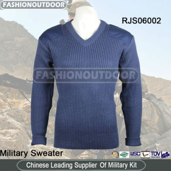 Wool/Acrylic Navy V-Neck military style pullover