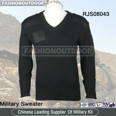 AK Wool Black V-Neck military style sweater