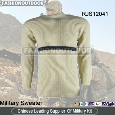 Wool White Round Neck Military Sweater/Pullover