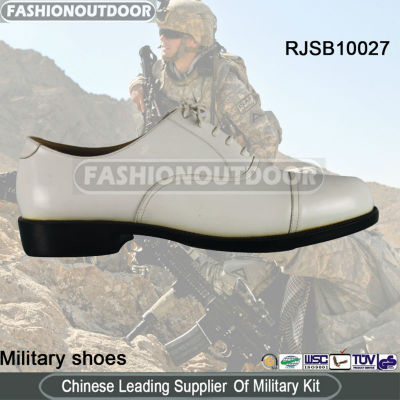 Military Shoes - Senior Officer Leather Shoes with Permenent Shine (White)