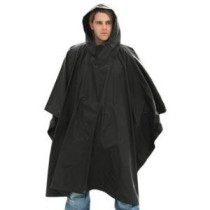 US Waterproof Hooded Ripstop Festival Rain Poncho Black