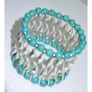 Simple turquoise beaded tribal wide design metal bracelet SHB53