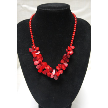 Red beaded coral with floral pendant exquisite crafted necklace SLN26