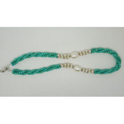 Vintage turquoise bead three-strand twisted with pearl decoration necklace dress jewelry SLN45