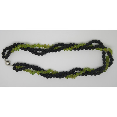 Vintage Lava stone three-strand design necklace black jewelry SLN46