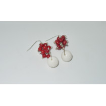 Fashion red coral handmade crfted with white ball earrings XLer182