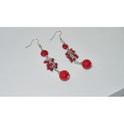 Fantastic red bead coral crafted with red ball earrings elegant eardrop XLer187