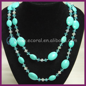 Fantasy fashion long chain turquoise jewelry with carved crystal beads necklace XL-nsl011 exquisite design