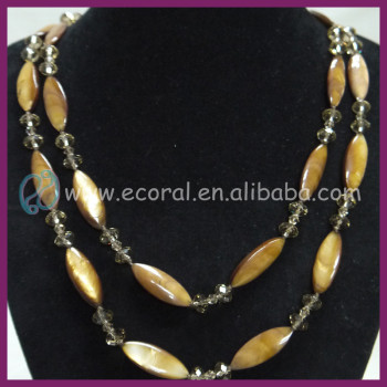Fashion Beautiful brown carved crystal bead paua shell jewelry emerald and ruby bead necklace XL-nsl024